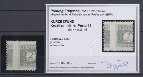 Kroatien / Hrvatska  Portomarke Mi.-Nr. 13 stark verzähnt, KB Zrinjscak