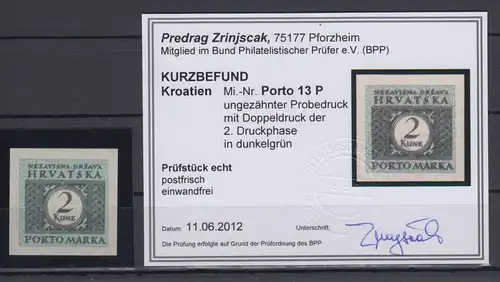 Kroatien / Hrvatska  Portomarke Mi.-Nr. 13 ungezähnter Probedruck g KB Zrinjscak