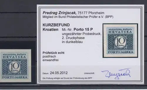 Kroatien / Hrvatska  Portomarke Mi.-Nr. 15 ungezähnte Probe 2,  KB Zrinjscak