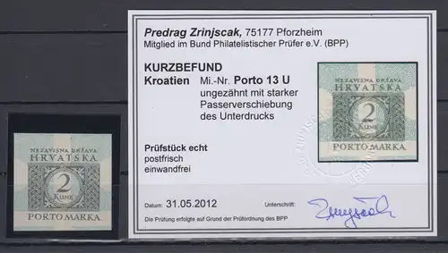 Kroatien / Hrvatska  Portomarke Mi.-Nr. 13 ungezähnt mit PV,  KB Zrinjscak