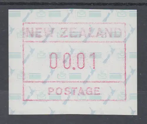 Neuseeland Frama-ATM 2. Ausgabe 1986 Landkarte, Kleinwert 00.01 **, Mi.-Nr. 2