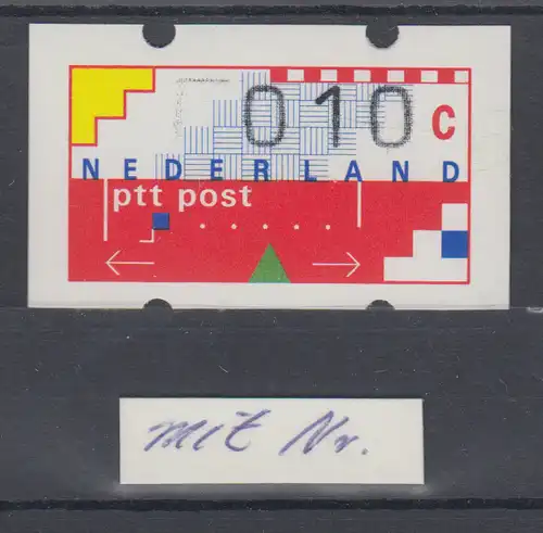 Niederlande Klüssendorf-ATM 1989 , Mi.-Nr. 1  ** mit rückseitiger Zählnummer