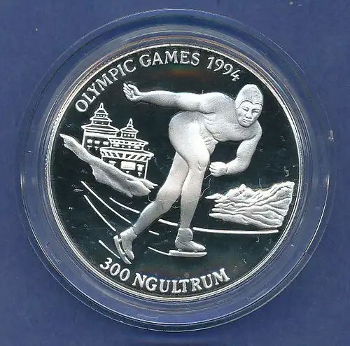 Bhutan Silbermünze 300 Ngultrum Olympische Spiele Lillehammer 1994 Eisschnellauf