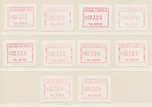 Brasilien FRAMA-ATM für Münzwertzeichendrucker VA.00001-VA00010 kpl. Serie **