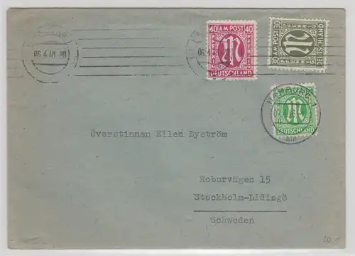Bizone AM-Post portogerechter Auslandsbrief gel. von Hamburg nach Schweden