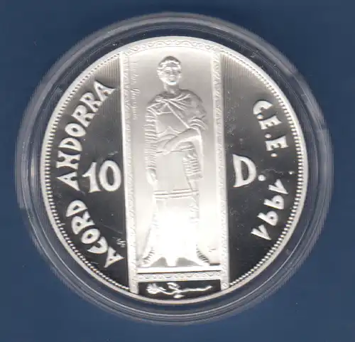 Andorra 1993, Silbermünze 10 Dineres , Joan Bisbe D'Urgell, 31,47g Ag925