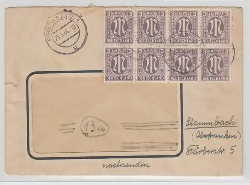 Bizone AM-Post Mi.-Nr. 17a 8er-Block als MEF auf Brief von Bevensen n. Stammbach