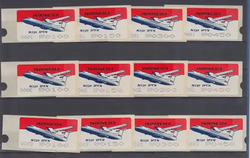 Indonesien ATM 2. Ausgabe 1996, Aut.Nr. 0001, 0002, 0003 je Satz 4 Werte ** 