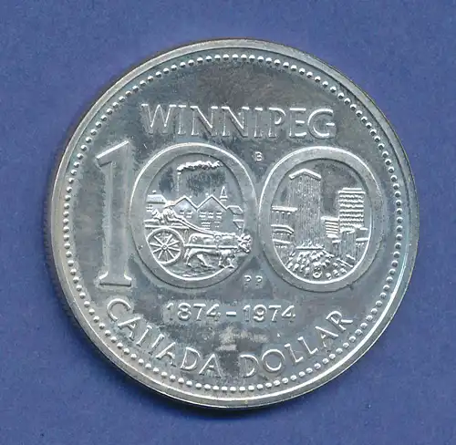 Kanada Silbermünze 1 Dollar 1974 100 Jahre Stadt Winnipeg,  23,2g 500er Silber