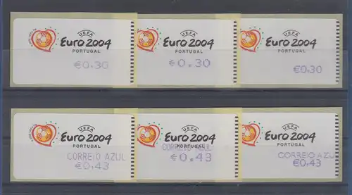 Portugal ATM Euro 2004 Set 6 ATM in 3 Druckarten, ohne und mit AZUL, Mi-Nr 42