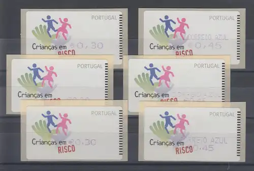 Portugal ATM Kinder 2007 Set 6 ATM in 3 Druckarten, ohne und mit AZUL, Mi-Nr. 58