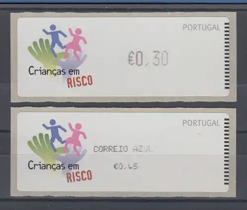 Portugal ATM Kinder 2007 Set 2 ATM ohne und mit AZUL, Mi-Nr. 59.1 und 59.2e