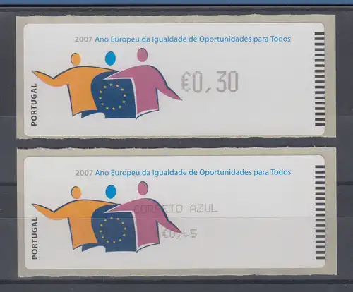 Portugal ATM Chancen 2007 Set 2 ATM ohne und mit AZUL, Mi-Nr. 61.1 und 61.2e