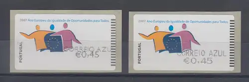 Portugal ATM Chancen 2007 Set 2 ATM in 2 Druckarten, mit AZUL, Mi-Nr 60 e