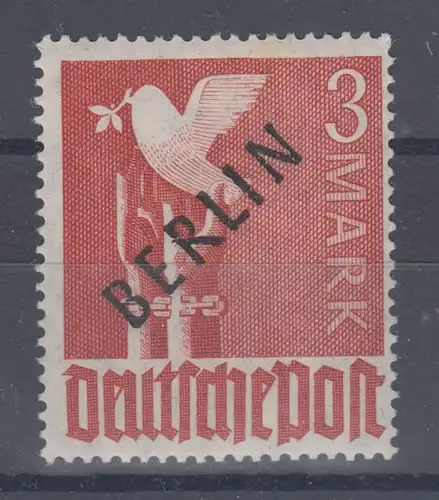 Berlin 1948 Schwarzaufdruck 3 Mark mit Aufdruck-PLF gebrochenes R , sehr selten 