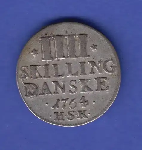 Dänemark 1764 4 Skilling danske Prudentia Et Constantia, gute Erhaltung ! 