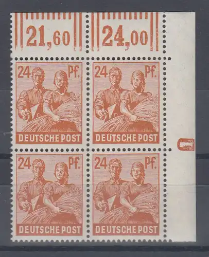 Arbeiterserie 24 Pfg, Eckrand-VB oben rechts mit Druckerzeichen 1 negativ