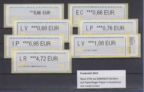 Frankreich ATM 2015 aus NABANCO-Geräten, Papierflieger Bdr., Satz 7 Werte ** 