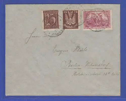 Dt. Reich Infla Flugpostmarke Mi.-Nr. 210 in MIF auf Brief Stuttgart -> Berlin