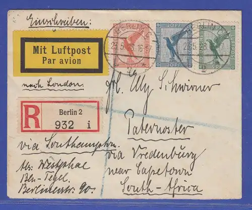 Dt. Reich 1928 Luftpost-R-Brief gelaufen von Berlin nach Paternoster Süd-Afrika