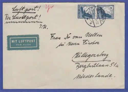 Dt. Reich 1937 Flugpostbrief gelaufen von Gräfelfing in die Niederlande