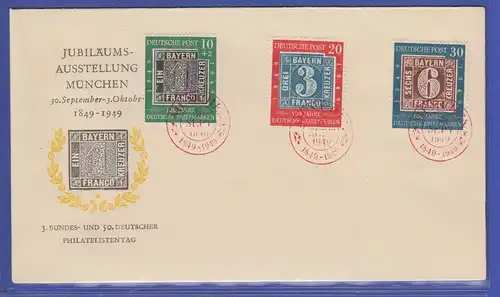Bund 1949, Mi.-Nr. 113-115 100 Jahre Deutsche Briefmarken auf FDC mit rotem O