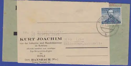 Bund 1952, Mi.-Nr. 150 Otto-Motor als EF auf Auslandsbrief nach Australien