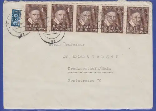 Bund Mi.-Nr. 143 per 5 als MEF auf Brief von Mainz gel. nach Kreuzwertheim