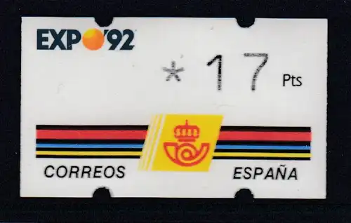 Spanien Klüssendorf-ATM EXPO'92 Sevilla, Wert 3-stellig  Mi.-Nr. 2.1 **