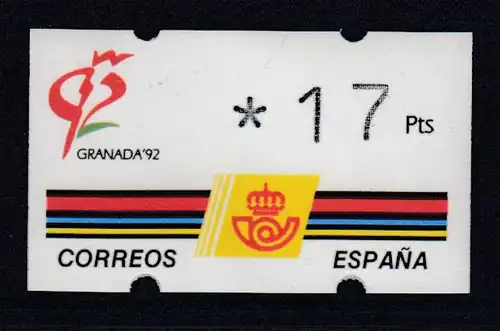Spanien Klüssendorf-ATM GRANADA'92, Wert 3-stellig  Mi.-Nr. 3.1 **