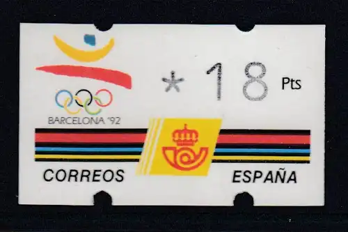 Spanien Klüssendorf-ATM Olympiade BARCELONA'92, Wert 3-stellig  Mi.-Nr. 5.1 **
