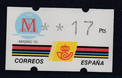 Spanien Klüssendorf-ATM Madrid Cultural '92, Wert 4-stellig Mi.-Nr. 6.2 **