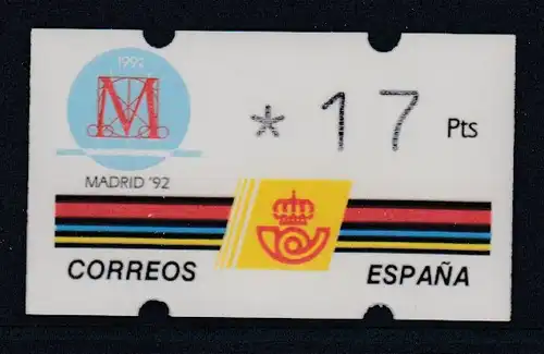 Spanien Klüssendorf-ATM Madrid Cultural '92, Wert 3-stellig Mi.-Nr. 6.1 **