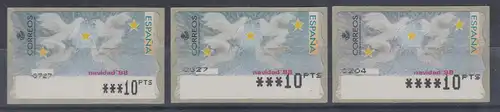 Spanien ATM Weihnachten 1998 in 3 verschiedenen Druckvarianten, Mi.-Nr. 25