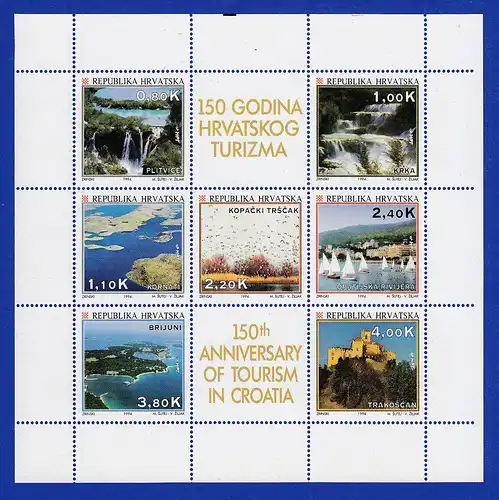 Kroatien / Hrvatska , 1994 Kleinbogen 150 Jahre Tourismus 