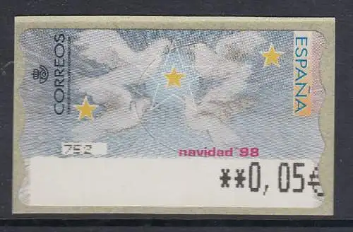 Spanien ATM Weihnachten 1998, Wert in € 5-stellig schmal Mi.-Nr. 108.3