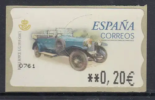 Spanien ATM Oldtimer Rolls Royce Silver Wert in € 5-stellig schmal  Mi.-Nr. 73.3