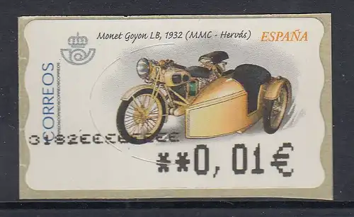 Spanien ATM Motorrad Monet Goyon LB in € 5-stellig breit  Mi.-Nr. 76.1.4