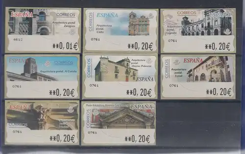 Spanien ATM Postgebäude, 8 Motive kpl. Wert in € 5-stellig schmal Mi.-Nr. 87-94