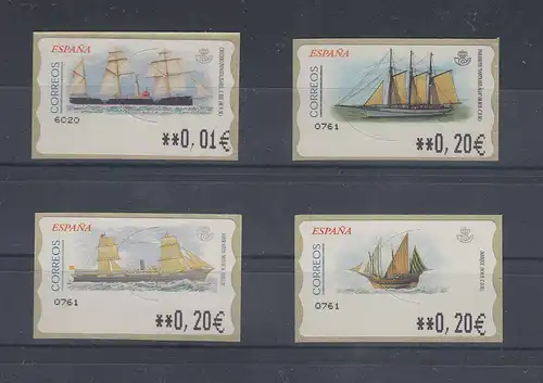Spanien ATM Schiffe, 4 Motive kpl. Wert in € 5-stellig schmal Mi.-Nr. 83-86