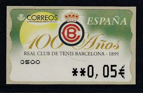 Spanien ATM Tennisclub Barcelona, Wert in € 5-stellig breit, Mi.-Nr. 114.4