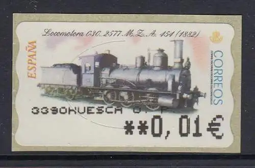 Spanien ATM Lokomotive 030-2577,  Wert in € 5-stellig breit, Mi.-Nr. 67.4