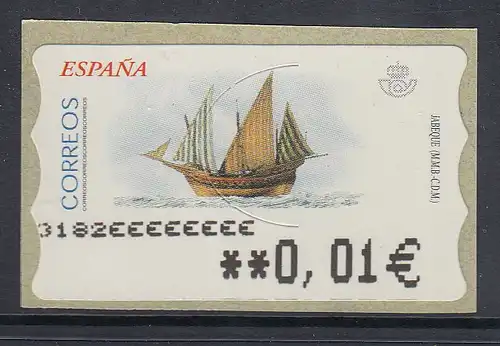 Spanien ATM Schiff Schebecke Gitano, Wert in € 5-stellig breit, Mi.-Nr. 86.4