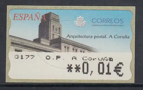 Spanien ATM Postgebäude La Coruna, Wert in € 5-stellig breit, Mi.-Nr. 90.4