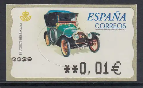 Spanien ATM Oldtimer Peugeot Bébé, Wert in € 5-stellig breit, Mi.-Nr. 72.4