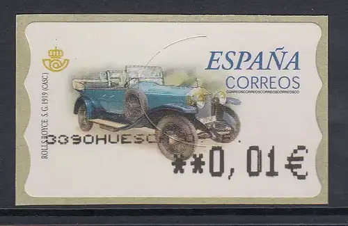 Spanien ATM Oldtimer Rolls Royce Silver, Wert in € 5-stellig breit, Mi.-Nr. 73.4