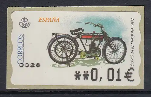 Spanien ATM Motorrad New Hudson, Wert in € 5-stellig breit, Mi.-Nr. 79.4