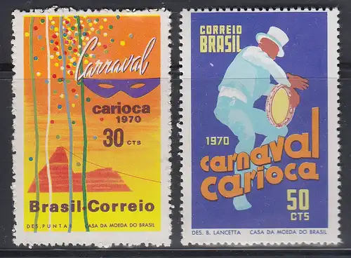 Brasilien 1970 Karneval in Rio, Mi.-Nr. 1247-1248 **  Brasil RHM C665-666