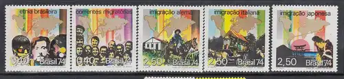 Brasilien 1974 Einwanderung, Mi.-Nr. 1431-1435 **  Brasil RHM C-840-844