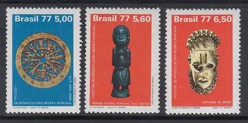 Brasilien 1977 Afrikanische Kunst, Mi.-Nr. 1578-1580 **  Brasil RHM C-972-974